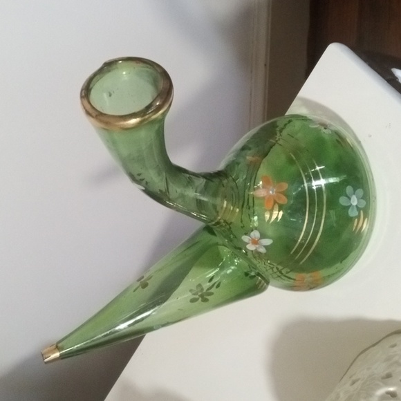 Hand blown glass hand painted enamel floral design gold trim - Picture 3 of 3